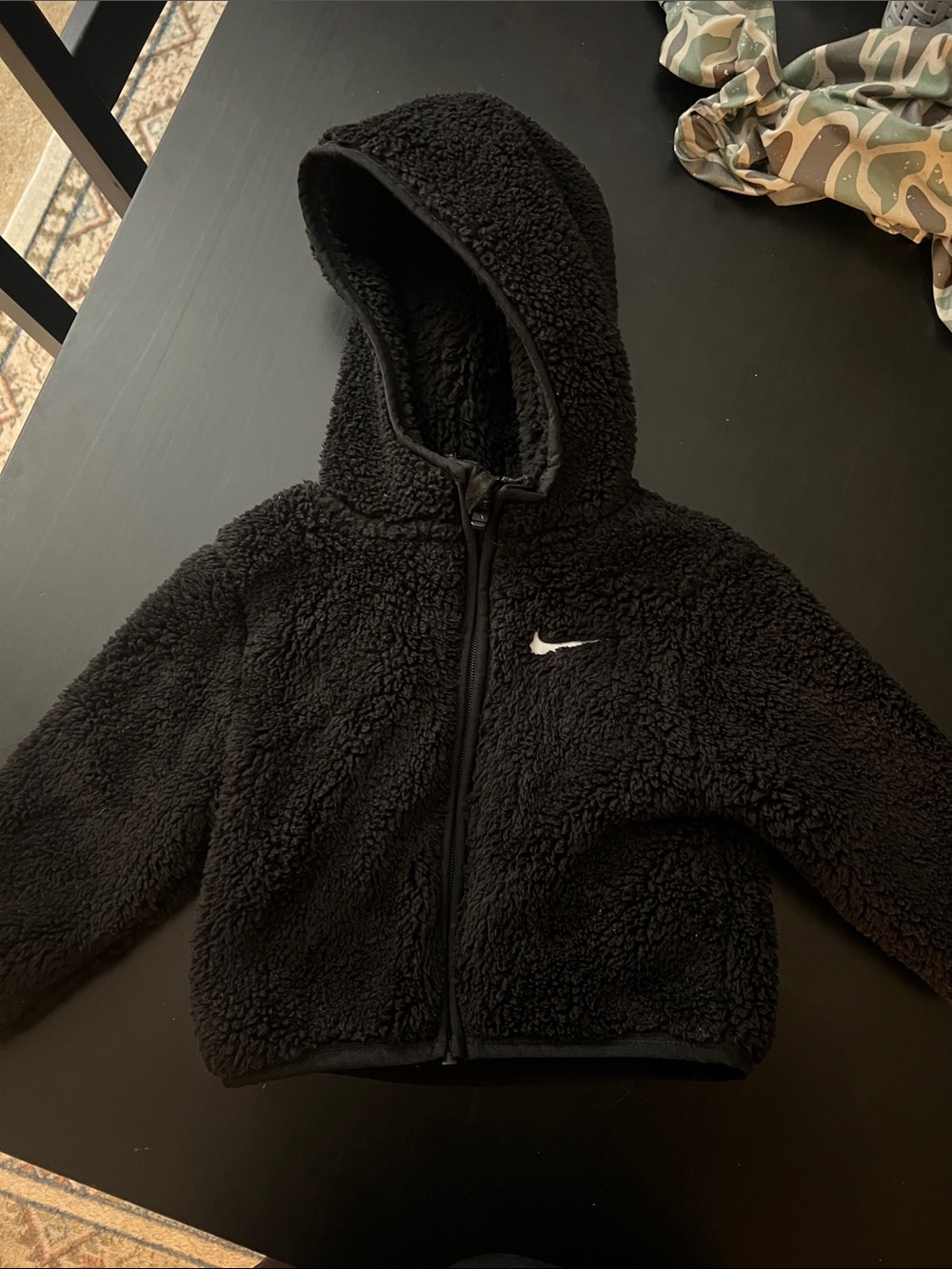 Nike Black Sherpa Zip-Up Hooded Jacket with White Swoosh